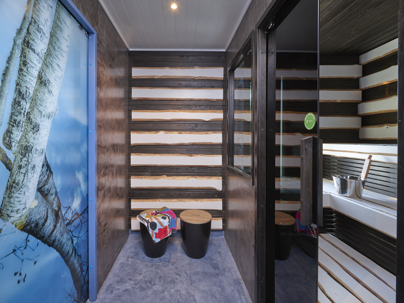 ProModin saunan ovena Liune L&auml;mp&ouml; ja suihkutilan ovena Liune MyLiune-lasiovi